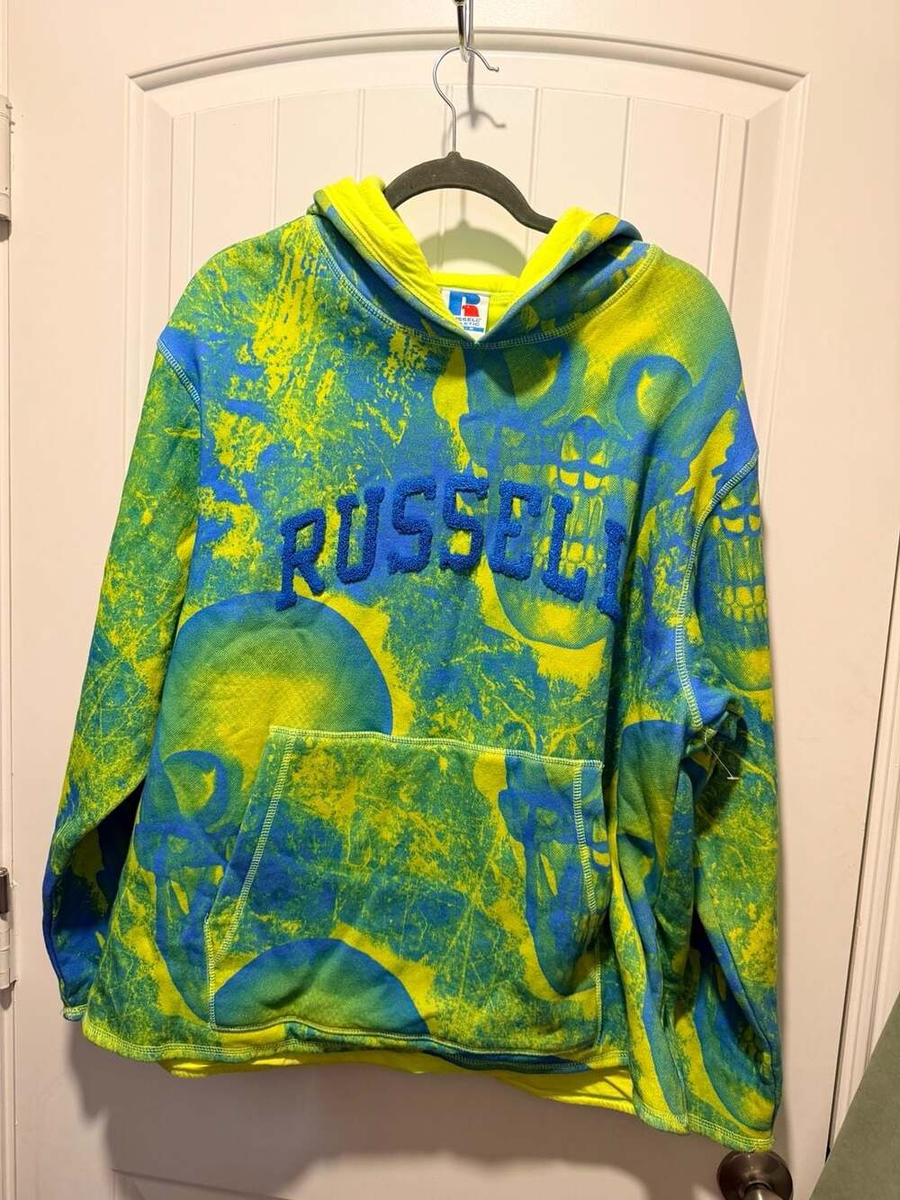 Russell X ASAP Worldwide Pullover Hoodie Sweatshirt Men's Large Green Blue Skull